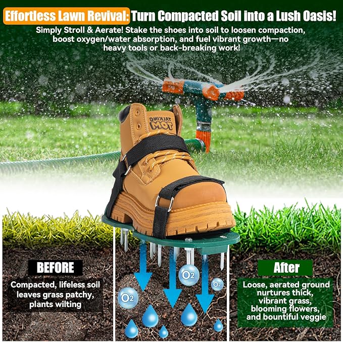 Heavy Duty Metal Lawn Aerator Shoes - 3/4" Durable Spikes, Aerating Sandals for Yard, Garden & Grass, Easy-to-Use Soil Aeration Tool