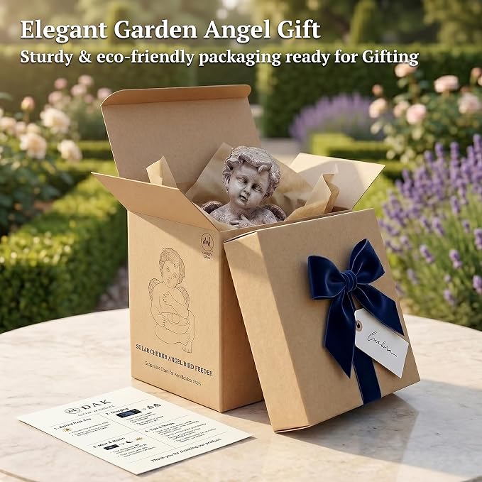 MXwcy Solar Angel Statue with Bird Feeder, 9.06" Resin Angel Garden Statue Solar Lights, Waterproof Angel Garden Decor for Yard Lawn Patio, Memorial Garden Angel Gift for Women Mom Grandma