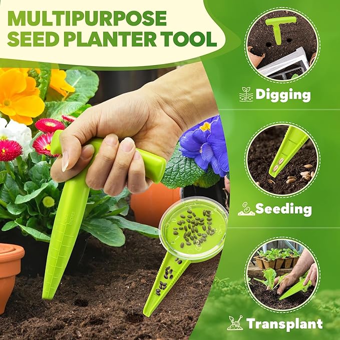 Seed Planter Tool, 6.9" Dibber Garden Tool, Plastic Dibbler Tools for Planting, Seed Dispenser, Bulb Digger Garden Planter for Sowing Seeds, Bulbs, Digging (Light Green 12pcs)