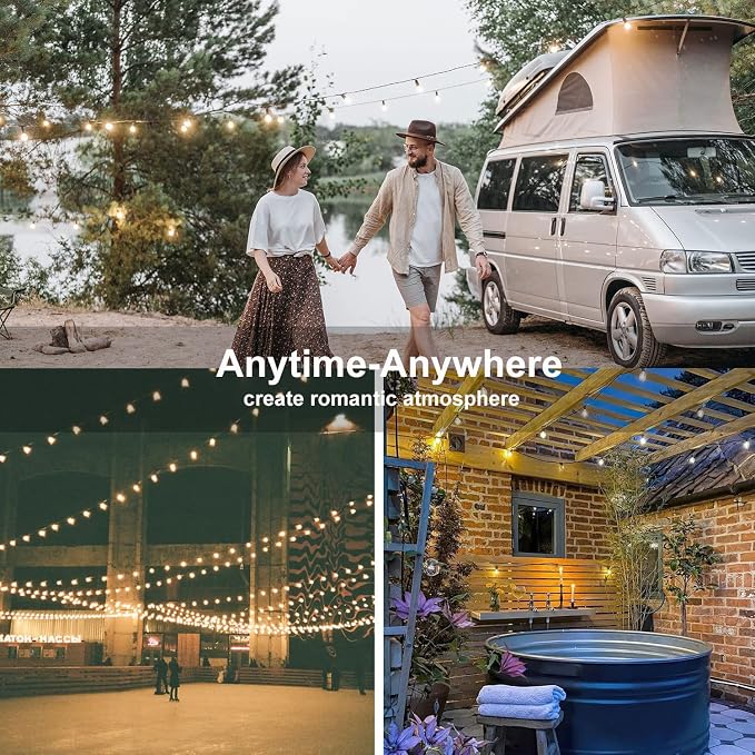 50Ft LED Globe String Lights Shatterproof Waterproof G40 Outdoor Patio String Light with 52 Dimmable LED Bulbs, Hanging Patio Lights for Indoor Bistro Pergola Tents Wedding Party Christmas Decor-Brown