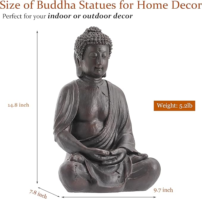 14" Buddha Statue Outdoor, Buddha Statues Home Indoor, Zen Decor Buda Garden