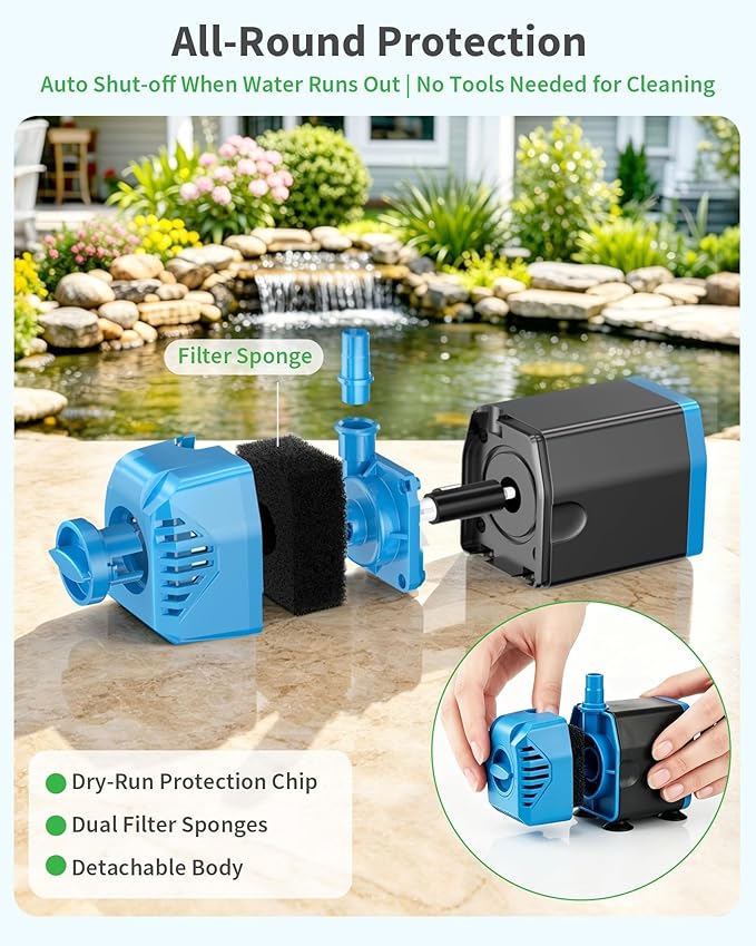 POPOSOAP 12W Solar Water Fountain Pump, 160GPH Submersible Solar Pump with 4 Nozzles & 16.4FT Cable, Dry Run Protection Solar Pond Pump for Bird Bath, Garden Pond, Fish Tank, DIY Water Feature-P112L
