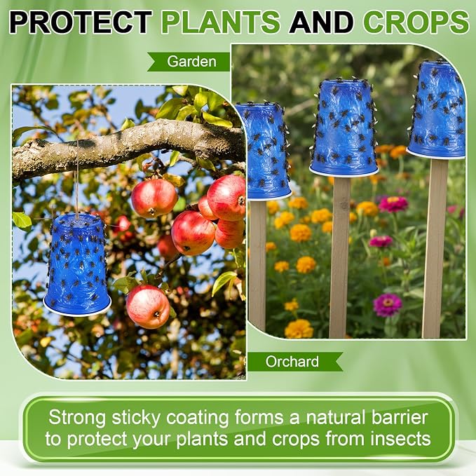 Qualirey 8 oz Tangle Trap Sticky Coating with Brush and 12 Plastic Trap Cups, DIY Insect Adhesive Barrier Coating for Lanternflies & Deerflies, Outdoor Guard for Trees, Plants, Gardens & Orchards