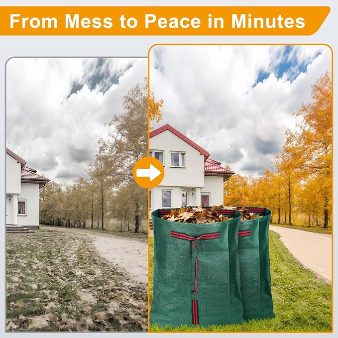 Leaf Collector & Yard Waste Bags 2-Pack, 53 Gallon Heavy Duty Reusable Dustpan-Type Lawn Bag, Collapsible Leaf Bag for Grass, Leaves, Debris