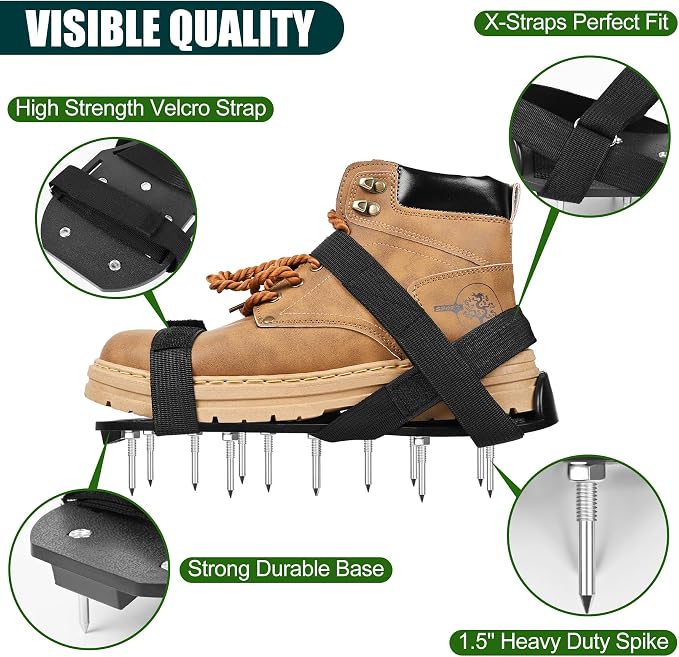 Miuwauer Lawn Aerator Shoes (Classic Version (Durable PP Sole), Black-Black)
