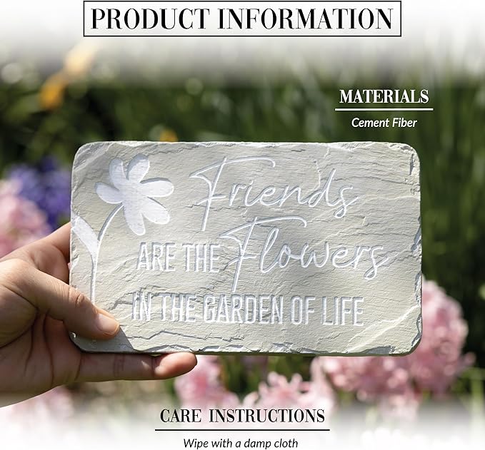 Pavilion Gift Company – Friends Are Flowers – 7” Indoor Outdoor Weatherproof Decorative Garden Stepping Stone Plaque Best Friend Bestie BFF Friendship