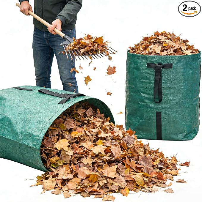 CAMPFIRE 2 Pack Dustpan Style Leaf Bags 53 Gallon Heavy Duty Yard Waste Bags Reusable Lawn & Garden Bags with Flat Bottom Scoop Design for Debris Hedging Cleanup