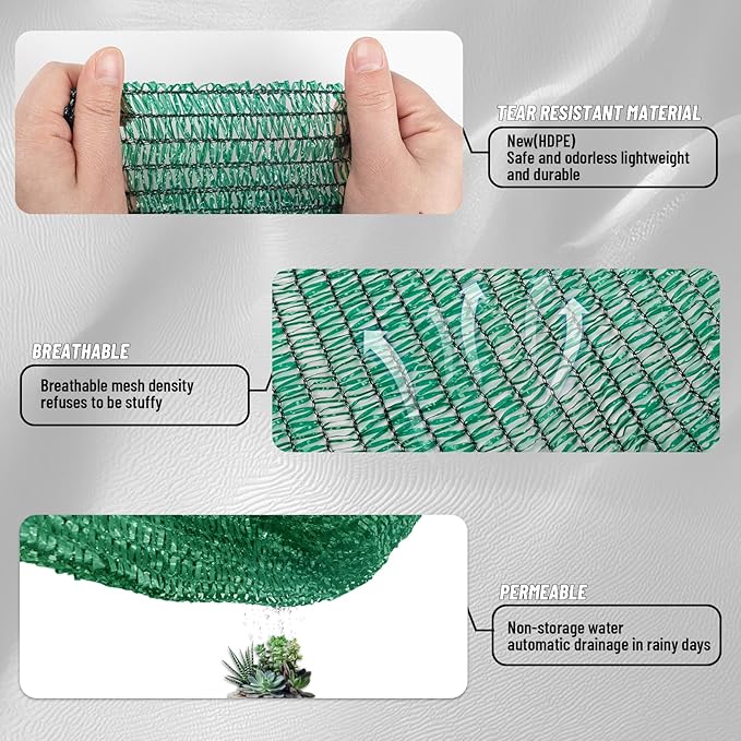 Cool Area 55% Sun Shade Cloth Mesh Tarp with Grommets for Plant Cover 6.5x10ft Patio Canopy Garden Pergola Greenhouse Car Barn Kennel Dark Green