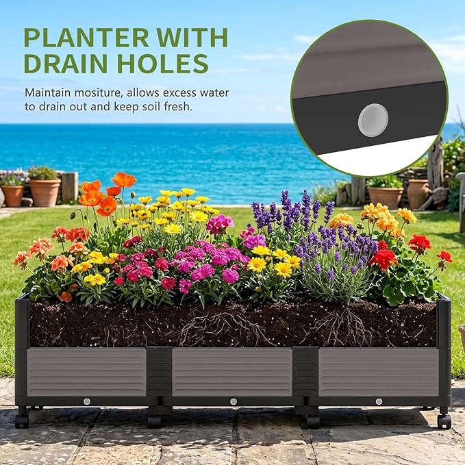 Raised Garden Bed Planter Box with Trellis, 63''H Tomato Planters for Climbing Plants Vegetable Vine Flowers Outdoor Patio Tomato Cage, Self Watering Planter with Wheels