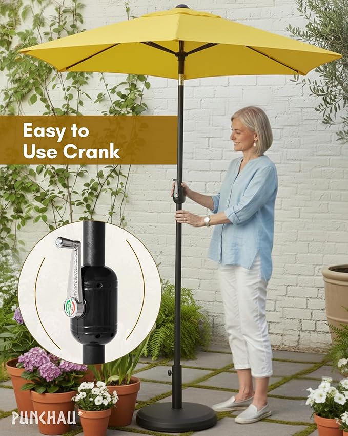 6 Ft Outdoor Patio Umbrella, 6 Foot Patio Table Umbrella, Easy Open/Close Crank and Push Button Tilt Adjustment - Yellow