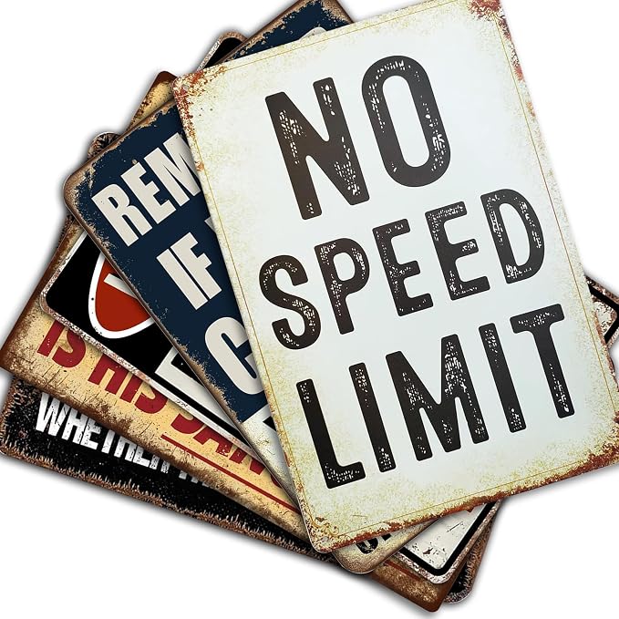 Vintage Metal Sign, Metal Wall Art, Funny Bar Signs, Motivational Positive Affirmations Wall Decor, Funny Tin Signs for Home Office School Gym & Locker Room 8x12 Inch (5Pcs Funny Garage Tin Sign)