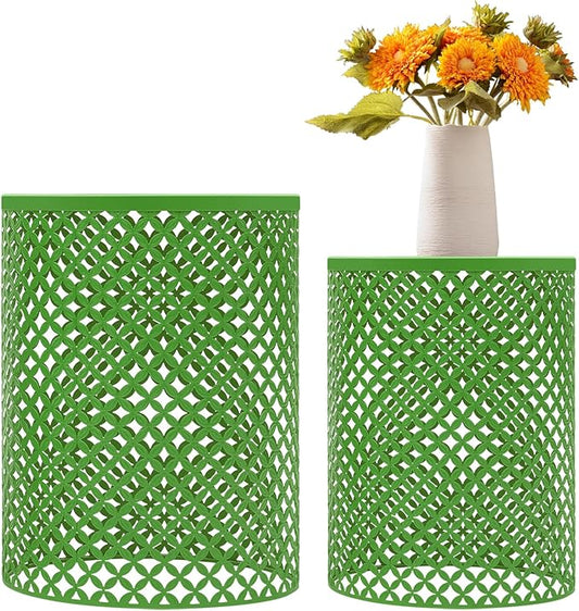Set of 2 Outdoor Side Table, Garden Stool for Patio, Metal Accent Table Modern End Table, Patio Side Table for Garden, Balcony, Bedroom Indoor Outdoor Decorative, Vibrant Green