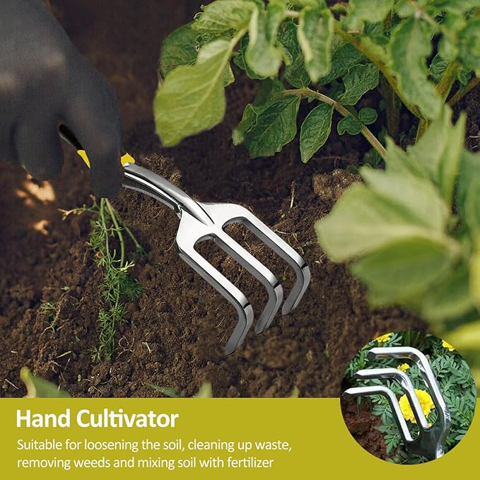 Garden Tool Set, 3 Piece Gardening Tools Includes Garden Trowel, Transplant Trowel and Hand Rake with Non-Slip Ergonomic Handle, Heavy Duty Garden Kit for Planting, Garden Gifts, Yellow