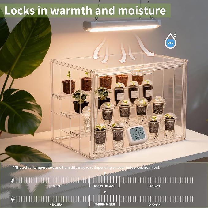 Clear Mini Greenhouse Indoor, 2 Pack Small Portable Tabletop Green House with Magnetic Door for Seed Starting, Plant Grow Warmer and Home Gardening Display