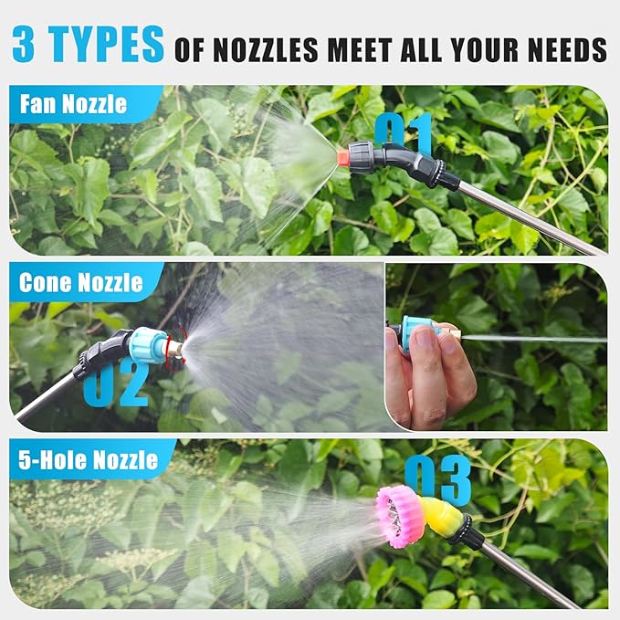 Upgraded Battery Powered Sprayer Wand, Rechargeable Electric Pump Sprayer with 3 Adjustable Nozzles, Sprayer Wand for Tank Sprayer, Portable Watering Wand for Lawn Garden Watering