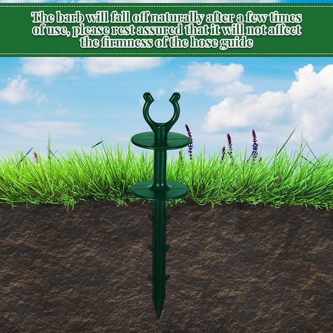 Blulu 15 Pcs 2 in 1 Garden Hose Guide, Universal 10 Inch Hose Guide Stakes with Barbs, Water Sprinkler Support Spike to Keep Off Lawn for Yard Lawn Garden Flower Plant Tool(Green)