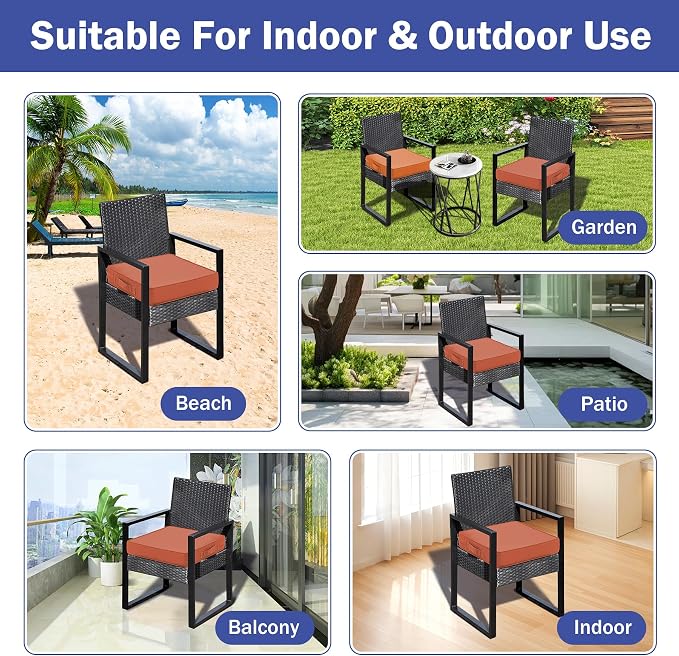 IASEAHK Patio Chair Cushions, 19" x 19" x 3" Outdoor Chair Cushions Set of 4, Waterproof Outdoor Cushions for Patio Furniture, Outdoors Seat Cushions with Handle and Ties, Spice