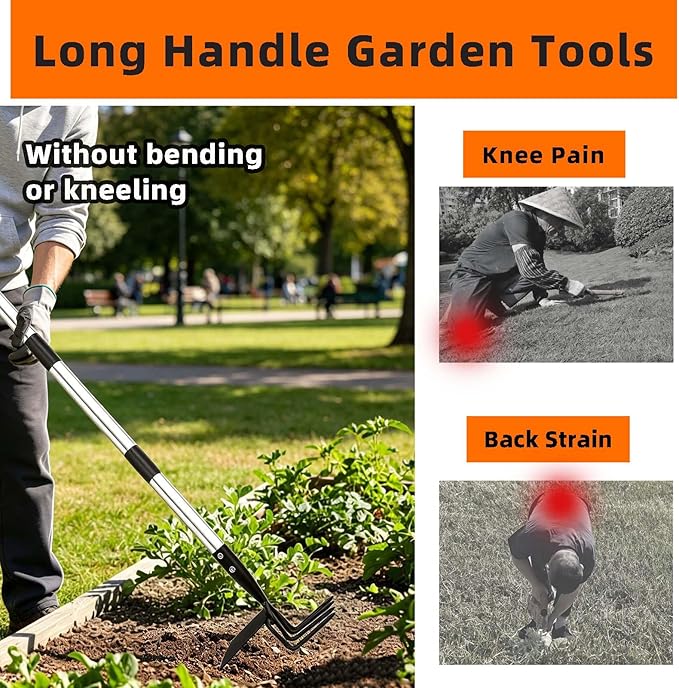 Garden Hoe & Cultivator, Efficient Long Handle Garden Tool, 2-in-1 Hand Cultivator and Gardening Hoe for Raised Beds, 60inch Heavy Duty Hoe Garden Cultivator for Loosening, Weeding, Planting
