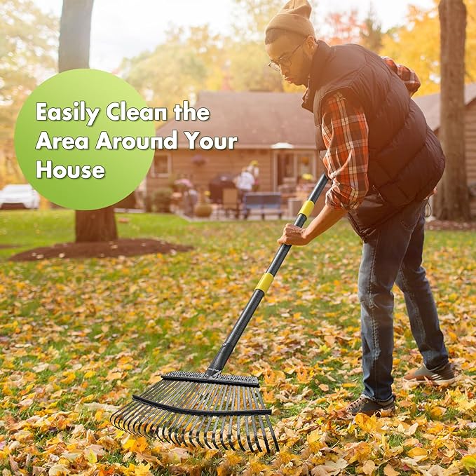 Rake for Leaves, Heavy Duty Leaf Rakes for Lawns & Yard - 79” Adjustable Long Handle 18” Width 25 Metal Tines - Gardening Rake for Adults Kids for Shrub,Grass,Mulch
