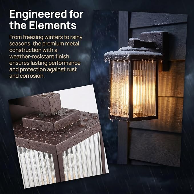2 Pack Bronze Porch Light, Rust-Resistant Outdoor Wall Light | Corrosion-Resistant Metal, Waterproof, Textured Glass Cuts Glare, Easy DIY Install on Porch, Garage
