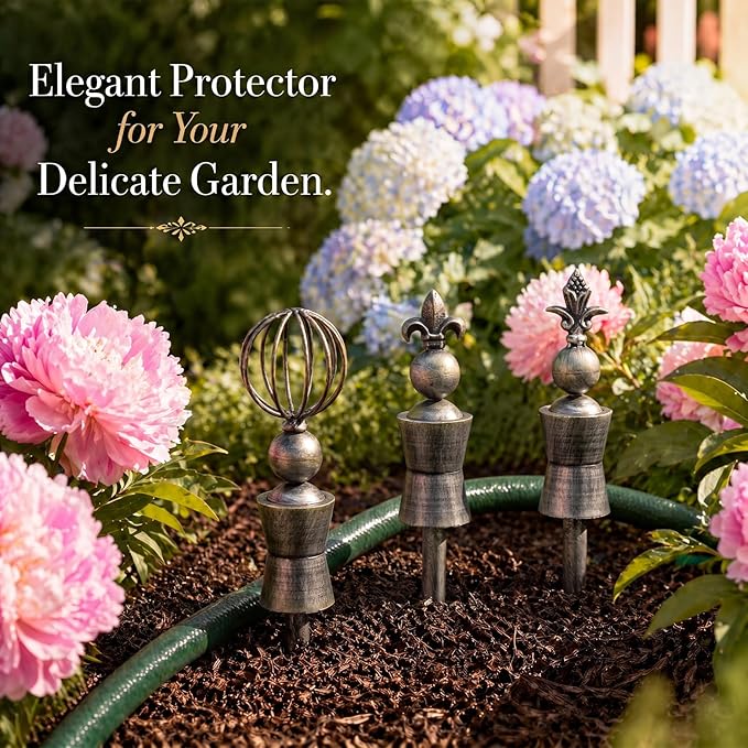 Tandefio 3 Pcs Garden Hose Guide Spike 18 Inch Garden Gazing Ball Hose Guide Spike Stake Heavy Duty Cast Iron Decorative for Flower Bed Plant Protection Outside Yard Lawn