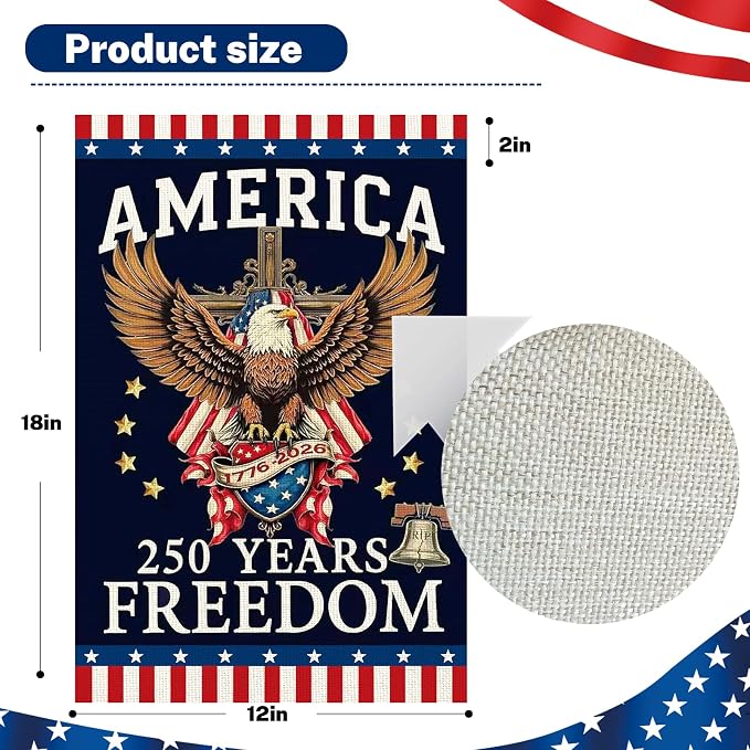 250 Anniversary Usa Garden Flags for Outside, 250 Anniversary USA Flag 1776-2026 Semiquincentennial Commemorative Patriotic Banner with Eagle Design Yard Sign 4th of July Decorations Double-Sided Waterproof 250 Year American Flag 12x18 Inch