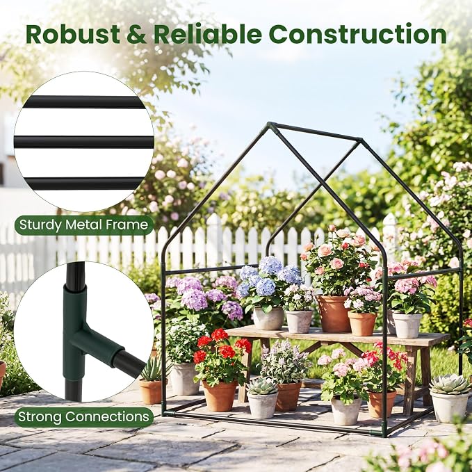 Giantex Mini Greenhouse, Outdoor Portable Green House with Sturdy Metal Frame, Ground Stakes & Wind Ropes, Clear Tent Small Greenhouse for Indoor Outdoor Plants (36"x36"x43")