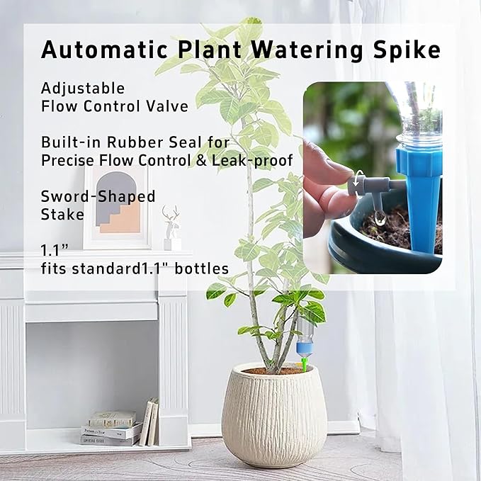 24PCS Self Plant Watering Spikes Device, Adjustable Flow Self Watering Spikes, Automatic Plant Irrigation System with Flow Control Valve for Indoor Outdoor Garden Vacation Plant Care