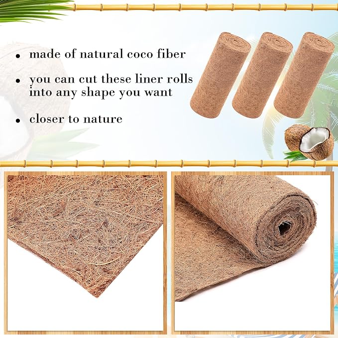 Jetec Coconut Liners for Planters, 16 x 360 Inch Natural Coco Planter Roll Liner for Hanging Basket, Reptile Carpet, Fiber Mat, Garden Decoration, Animal Pet Reptile Pad