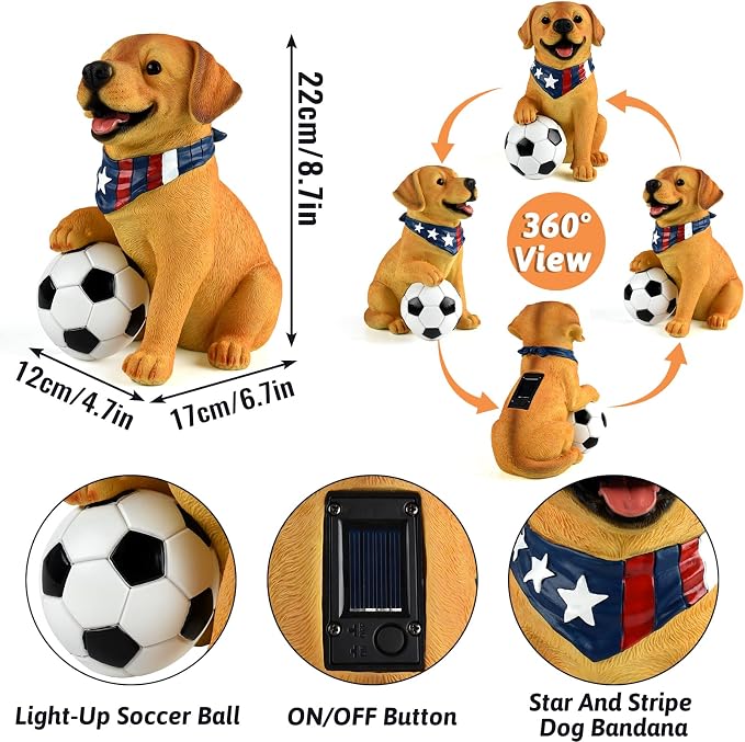 World Cup 2026 Decor, World Cup Gifts for Sports Fans, Solar Outdoor Garden Statues Lights, Dog Sculpture Garden Decor, Unique Housewarming & Yard Decoration Gifts for Women, Men, Daughter