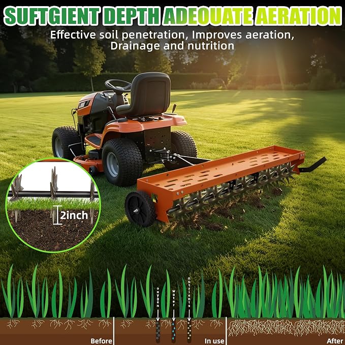 40" Spike Aerator Tow Behind, Lawn Aerator Tow Behind with Universal Hich, Orange Galvanized Steel and Includes a Pallet Capable of Supporting 280 Pounds, Pull Behind Aerator for Garden, Farm and Lawn