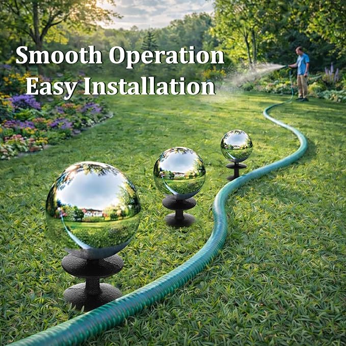 Tandefio 3 Pcs Garden Hose Guide Spike 13.5 Inch Ball Heavy Duty Water Hose Guard Roller Spike Decorative Cast Iron Metal Stakes Protector for Flower Bed Plant Protection Outside Yard Lawn (Silver)
