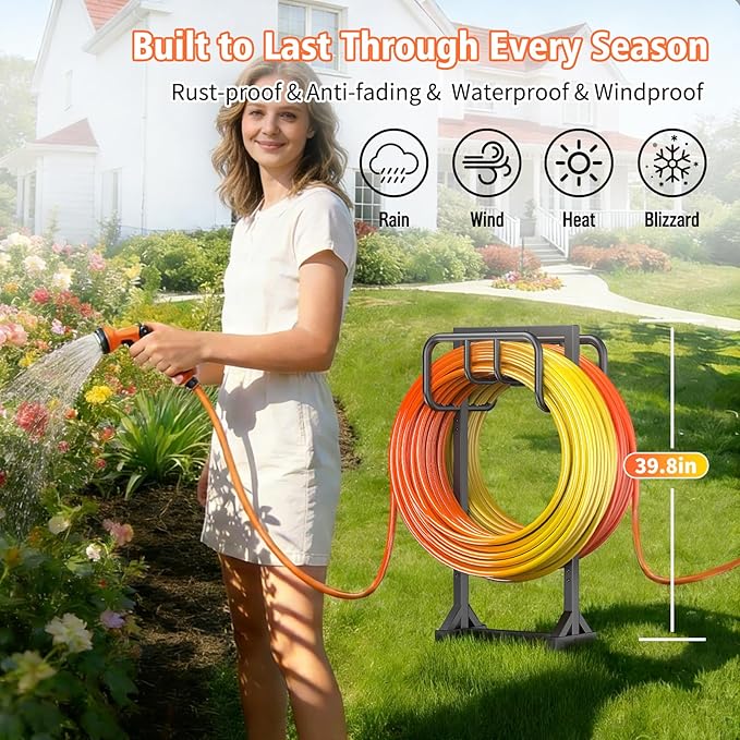 HeroicLion Garden Hose Holder Holds 2 x 160FT Hoses, Super Stable Water Hose Holders with 4 Spikes, Rustproof Freestanding Hose Stand Hanger Garden Hose Storage for Outside Yard Lawn Farm, Black