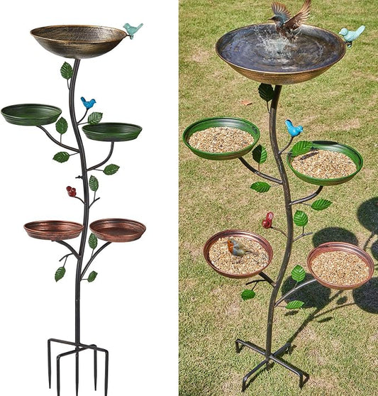 HLQMFHT 44.5" H Bird Baths for Outdoors with Metal Stakes, Standing Bird Baths with 4 Metal Bird Feeder Trays, for Garden Yard Decor