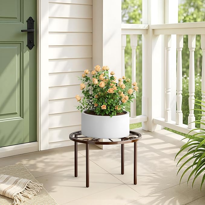 bussdis 1 PCS Plant Stand,-Heavy Duty Metal Stand Decorates Plants, Anti-Rust Flower Pot Stand, Round Plant Rack for Room Indoor and Outdoor Courtyard,Gardens, Brown.