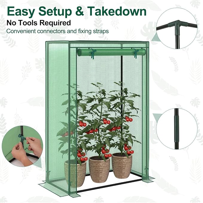 Giantex Portable Mini Greenhouse, Heavy Duty PE Cover, Elector-Coating Metal Frame, Waterproof Sun-Protective Tomato Green House with Roll-Up Zippered Door, Indoor Outdoor Green, 39" x 20" x 59"