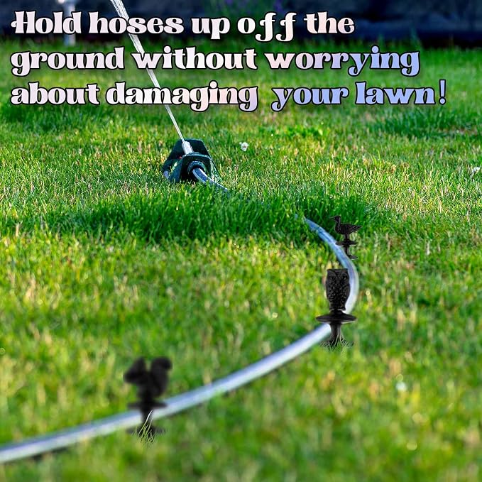 Tandefio 3 Pcs Animals Garden Hose Guide Stakes, Owls Squirrels Ducks Heavy Duty Decorative Antique Black Cast Iron Metal Hose Guides, Plant Protector for Lawn Yard Flower Bed