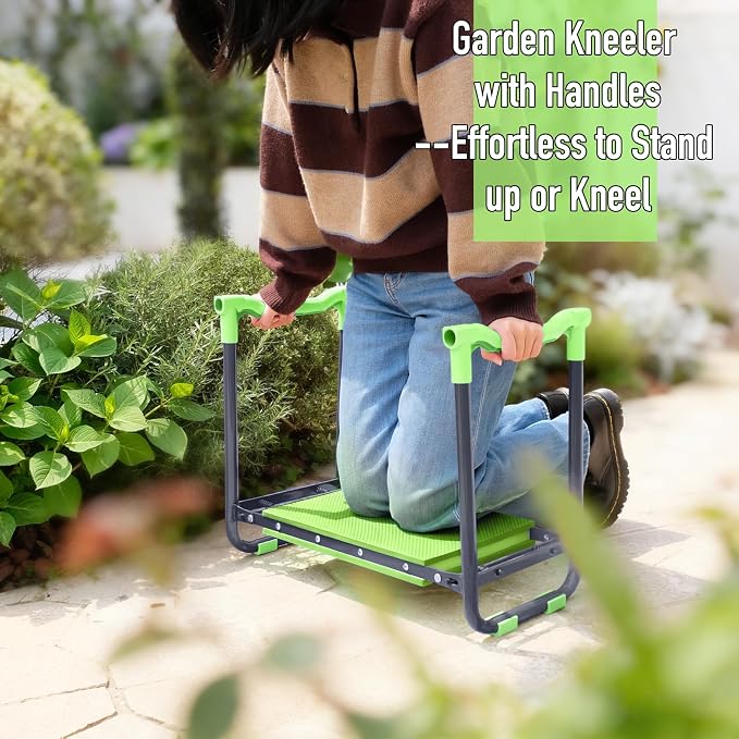Folding Garden Stool and Kneeler, Heavy Duty Garden Kneeler and Seat, Kneeling Device for Gardening, Gardeners and Seniors (Green)
