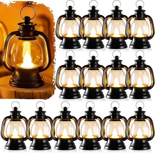 12 Pcs Halloween Mini Lantern, Lantern Centerpieces for Tables with LED Simulation Candle, 4 Inch Small Hanging Lantern, Lanterns Decorative for Wedding Centerpiece Tables (Warm Yellow