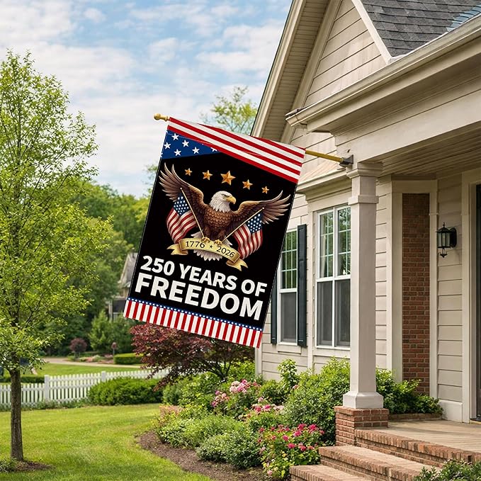 250th Anniversary America Garden Flag, 250 Anniversary USA Flag Patriotic Banner 250 Years of Freedom Yard Sign Eagle Design 4th of July Double-Sided Waterproof 1776-2026 Commemorative Flag (28x40 Inch)