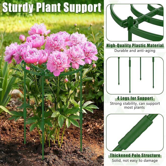 8 Pack Peony Cages and Supports, 11.8" D x 25" H Plant Supports for Outdoor Plants, Peony Support Cage Flower Support Rings, Plant Support Ring for Rose Tomato Hydrangea Strawberry