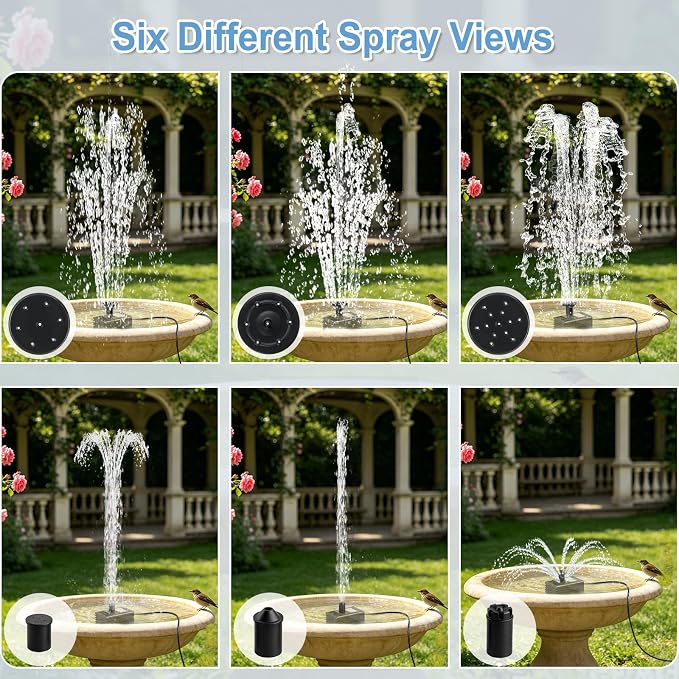 Solar Fountain Pump 12W Solar Water Fountain With 3 Spray Nozzle Solar Powered Water Pump 132 GPH Solar Pond Pump for Outdoor Garden Water Features