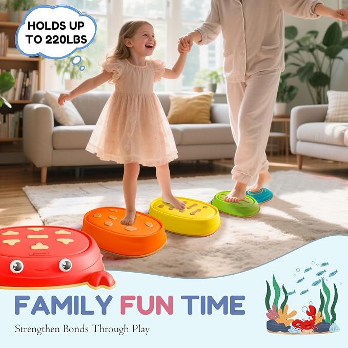 makarci Balance Stepping Stones for Kids, Non-Slip Toddlers Sensory Toys Outdoor or Indoor Play, Promoting Motor Skills and Confidence, Coordination Toys for Children Age 3 4 5 6 7+（Crab）