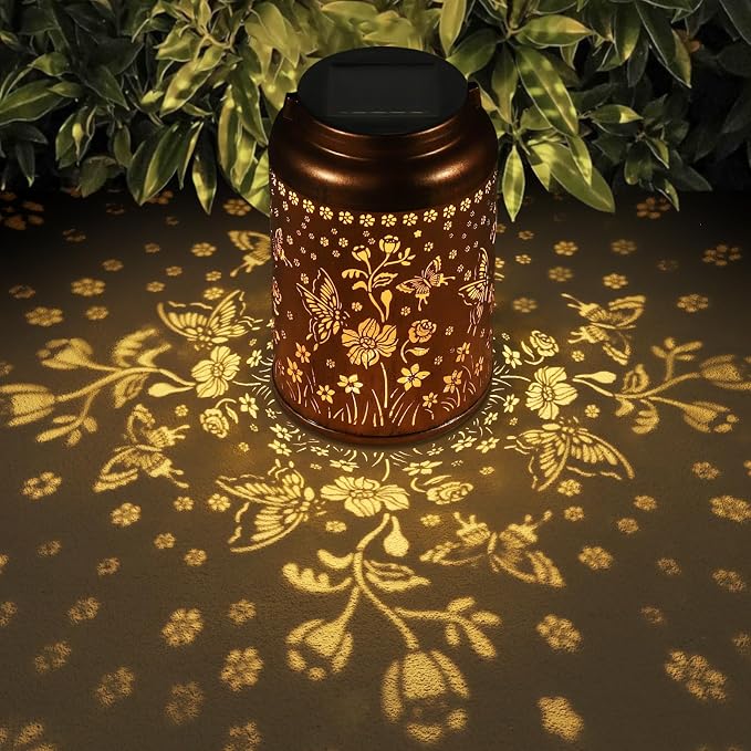Solar Lanterns Outdoor Waterproof Hummingbird Garden Decor Gifts for Women Mom Grandma Hanging Lights Metal Solar Decoration Outside for Yard, Patio,Backyard(Butterfly and Sunflower)