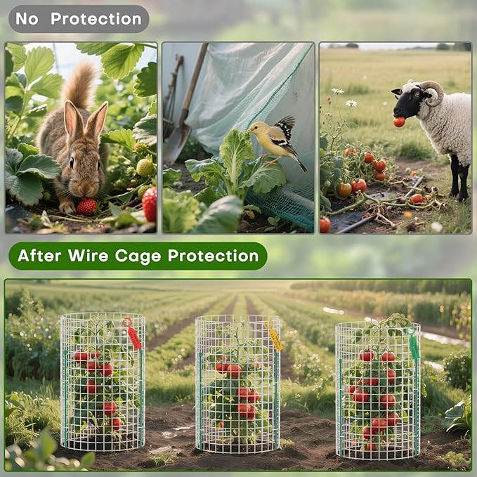 10-Set 12” x 16” Plant Protectors from Animals, Hot-Dip Galvanized Metal Mesh Plant Cages, Dual-Secure with U-Stakes & Supports, Animal Barrier to Keep Rabbits & Chickens Out of the Garden