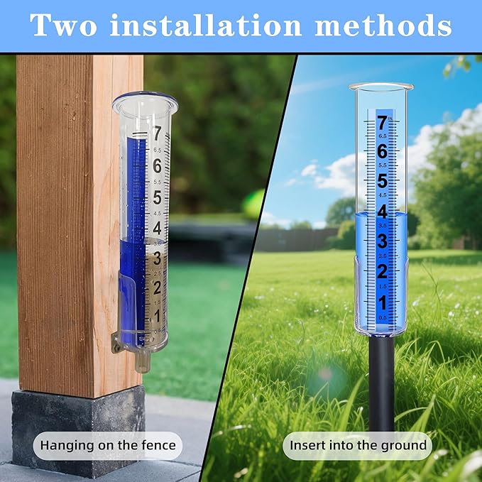 Rain Gauge, 3-Segment Outdoor Freeze-Proof Rain Gauge, Large Capacity (7) Upgraded Digital Rain Gauge Best Rated for Garden, Deck, Lawn, Patio, Farm Large Display Blue Scale