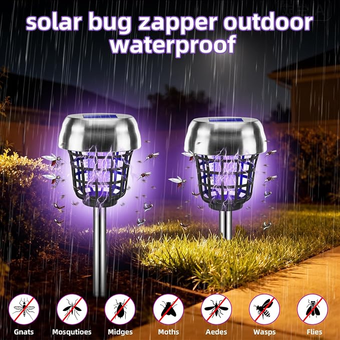2026 Upgraded Solar Bug Zapper Outdoor, Mosquito Killer, Fly Traps Gnat Zapper for Small Flying Insect Bug Fly Gnat, Waterproof Mosquito Repellent for Patio Yard Garden Farm(4)