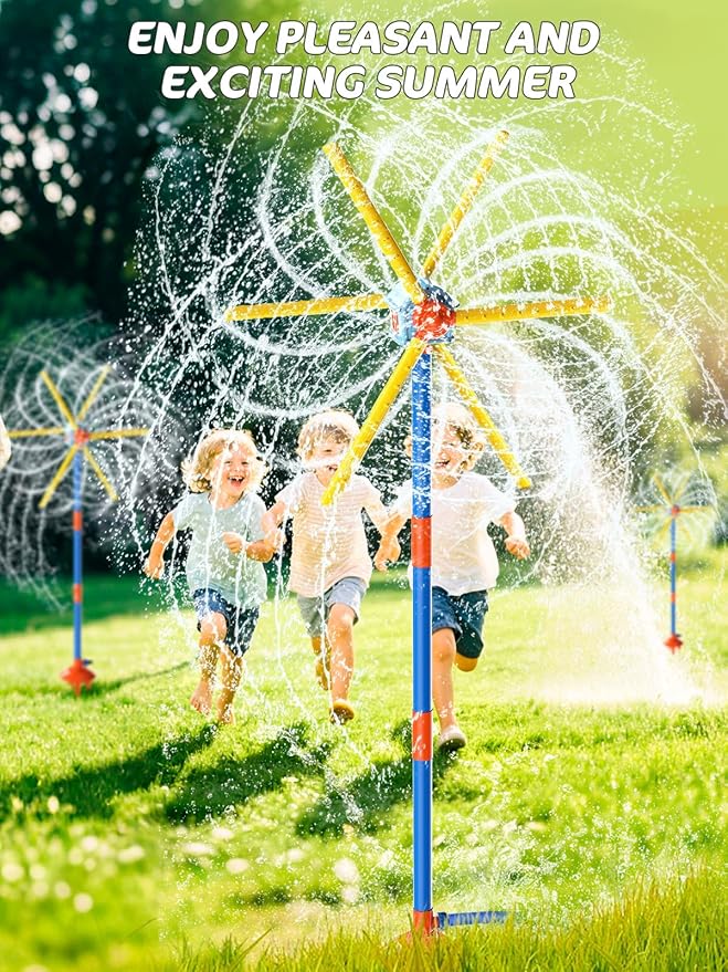 TERRAMUS 59" Windmill Water Sprinkler for Kids Summer Toys, 360° Spinning Splash Water Toy, Upgraded Double Sided with 6 Blades, Outdoor Backyard Games Summer Fun for Boys Girls Dogs & Garden Watering