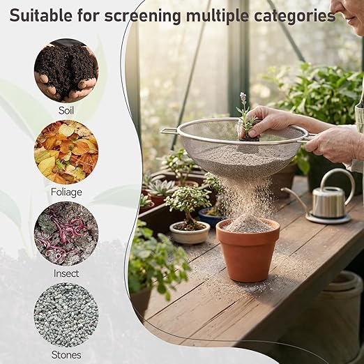 3 Pcs Soil Sifter for Gardening with Handle, 3mm + 6mm + 10mm Mesh Compost Sifters Dirt Sifters, Heavy Duty Rock Sifter for 5 Gallon Bucket, for Compost, Dirt, Rocks, Gravel & Garden