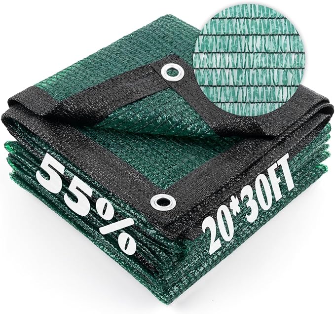 Cool Area 55% Sun Shade Cloth Mesh Tarp with Grommets for Plant Cover 20x30ft Patio Canopy Garden Pergola Greenhouse Car Barn Kennel Dark Green